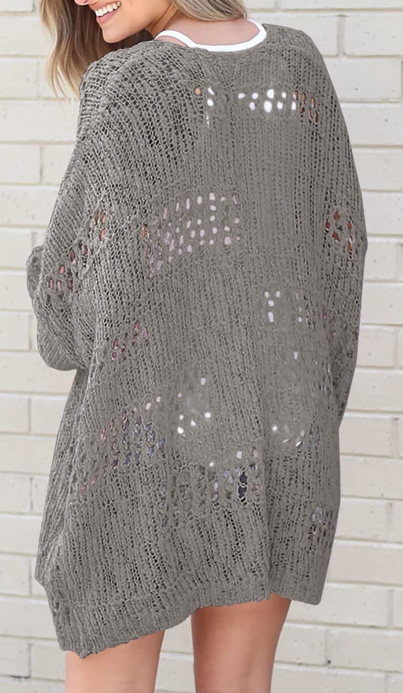 Ermonn Womens Crochet Cardigan Sweater Kimonos Boho Solid Color Oversized Fall Open Front Outwear - Image 3